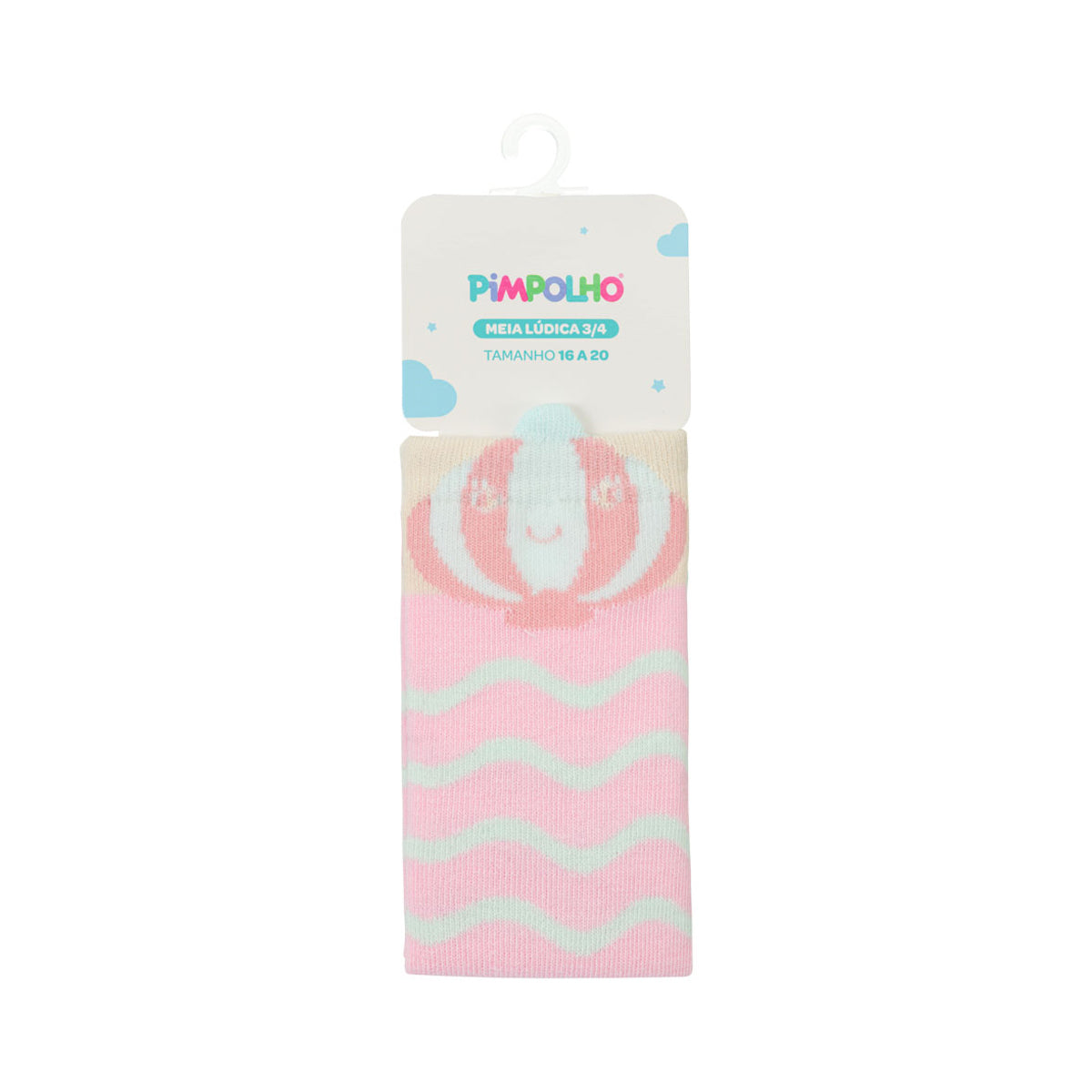 Meia Infantil Feminina Pimpolho Cano Longo 3/4 Divertida (06 a 11 Meses)
