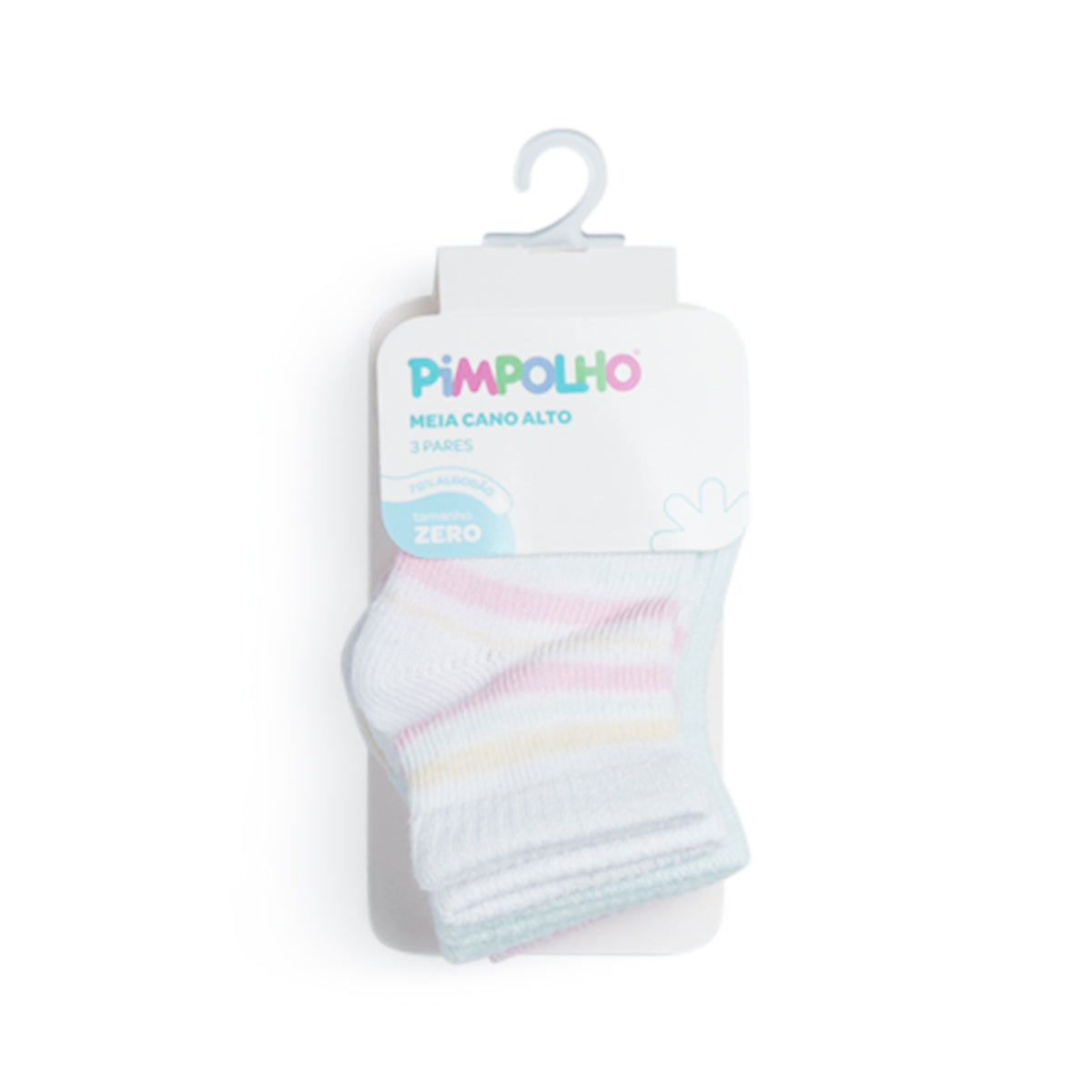 Kit Meia Bebê Feminina Pimpolho Colorida 3 Pares Tag Zero
