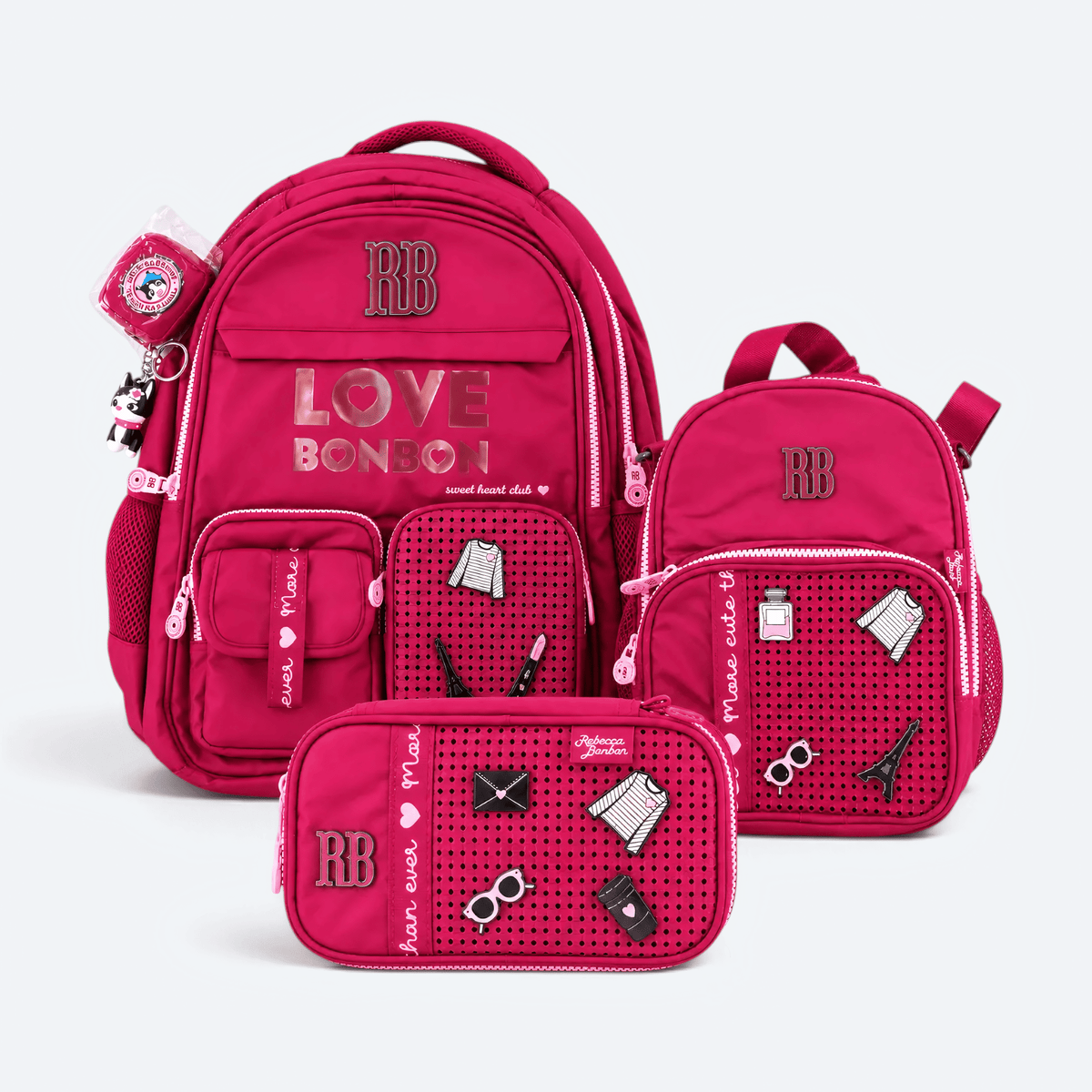 Kit Mochila de Costas Rebecca Bonbon Love 17,5 Oficial com Estojo e Lancheira