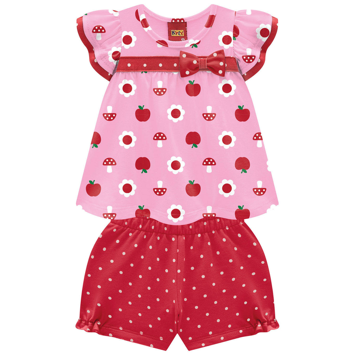Conjunto Feminino Infantil Kyly Maçãs e Cogumelos