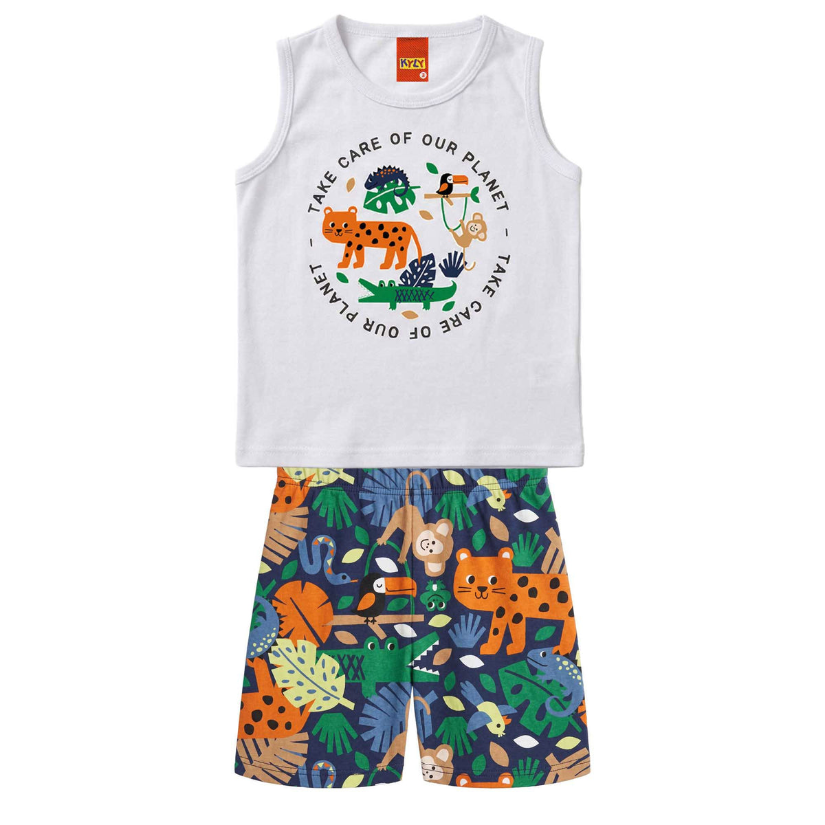 Conjunto Bebê Masculino Regata e Short Kyly Animais Planet