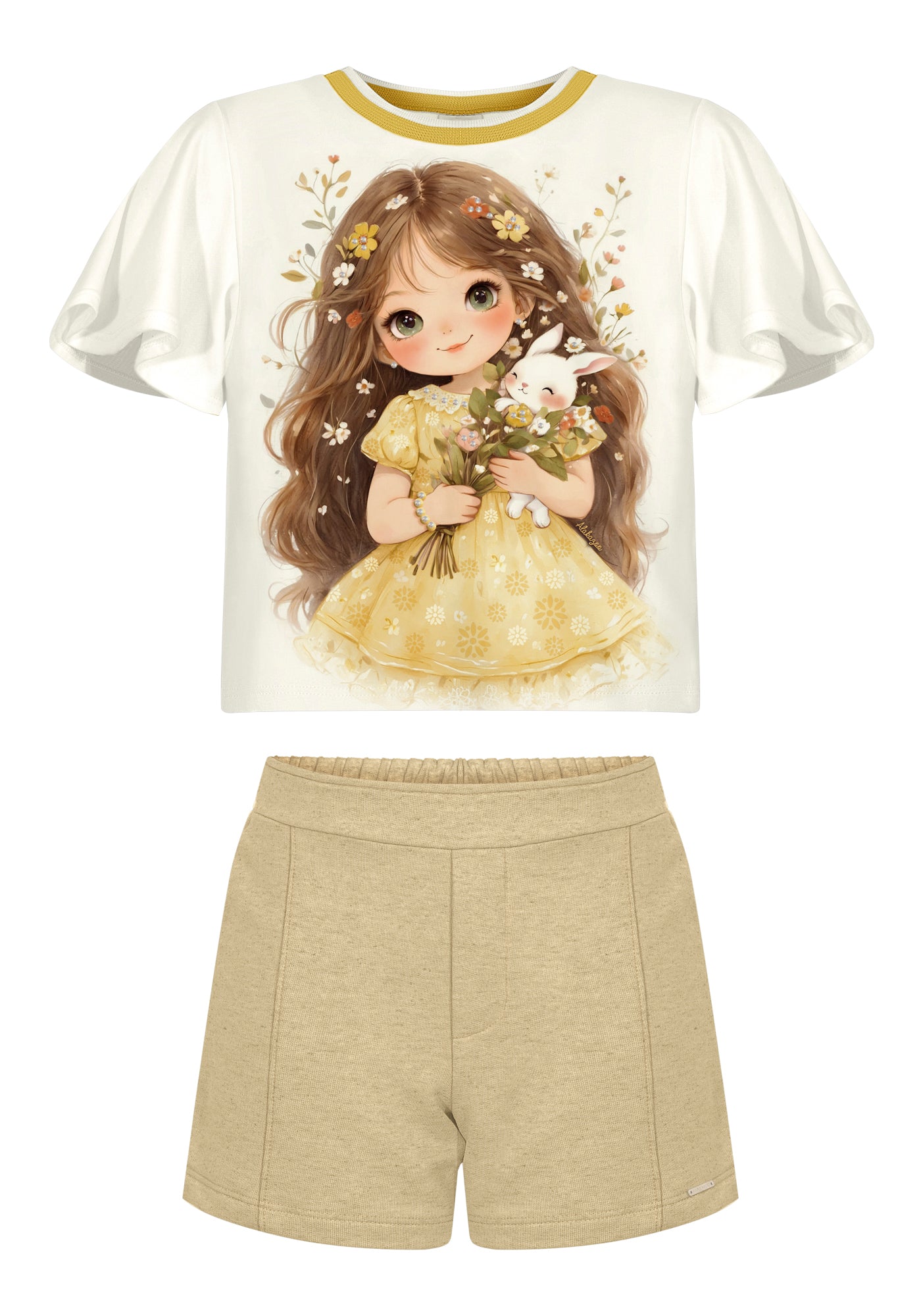 Conjunto Infantil Alakazoo Menina Flores e Coelhinho