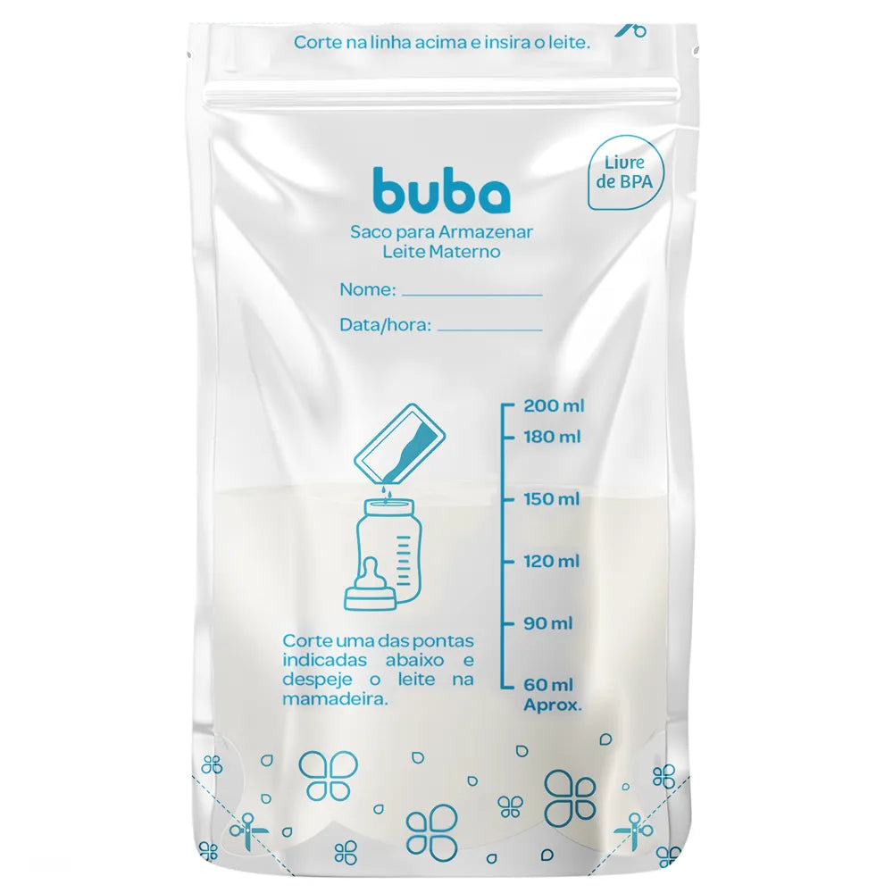 Saco para Armazenar Leite Materno Buba Transparente 250ml 25 Unidades BPA Free