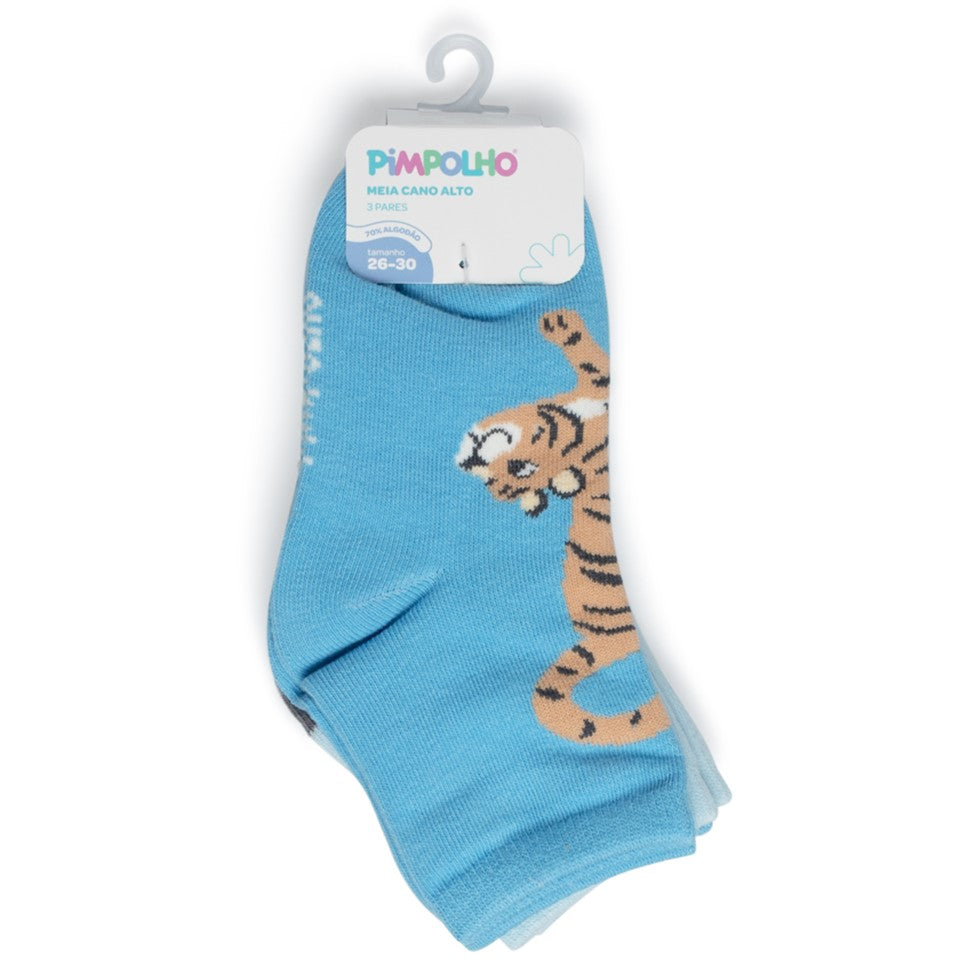 Kit Meia Colorida Masculina Pimpolho Antiderrapante Cano Alto com 3 Pares