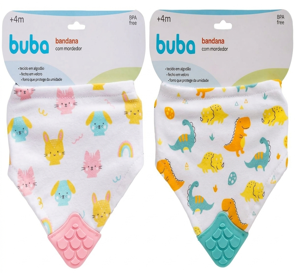 Bandana Bebê Buba com Mordedor de Silicone Estampada 4 Meses+