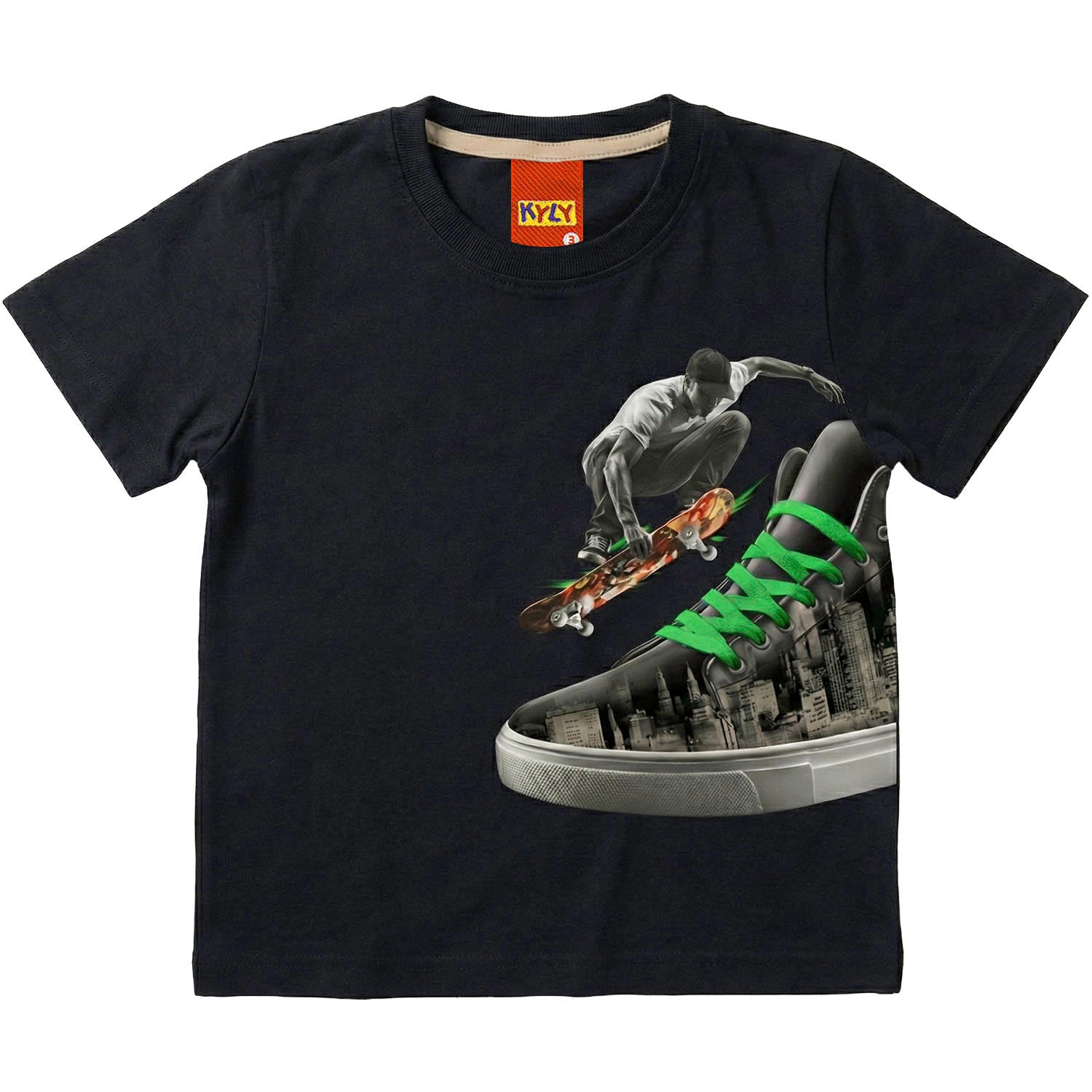 Camiseta Infantil Masculina Kyly Skate e Tênis em 100% Algodão