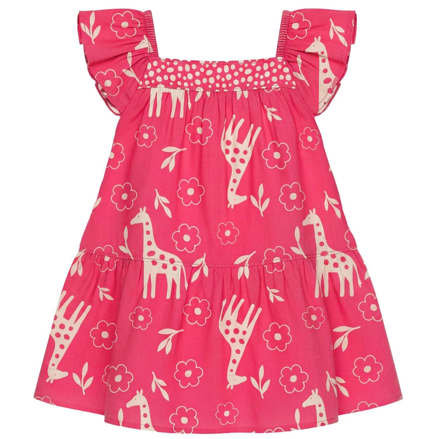 Vestido Infantil Feminino Kyly Girafinha Manga Curta com Babados