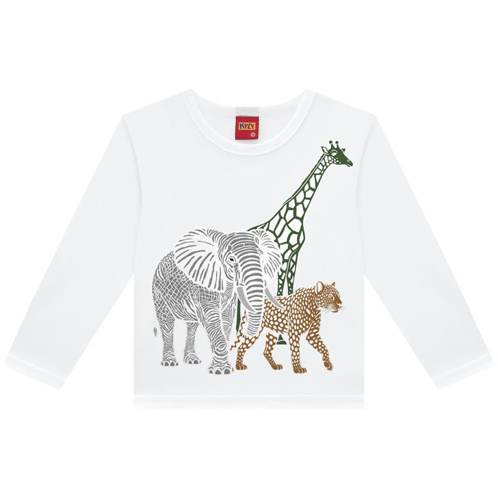Camisa Infantil Kyly Manga Longa Inverno Animais Safari Menino
