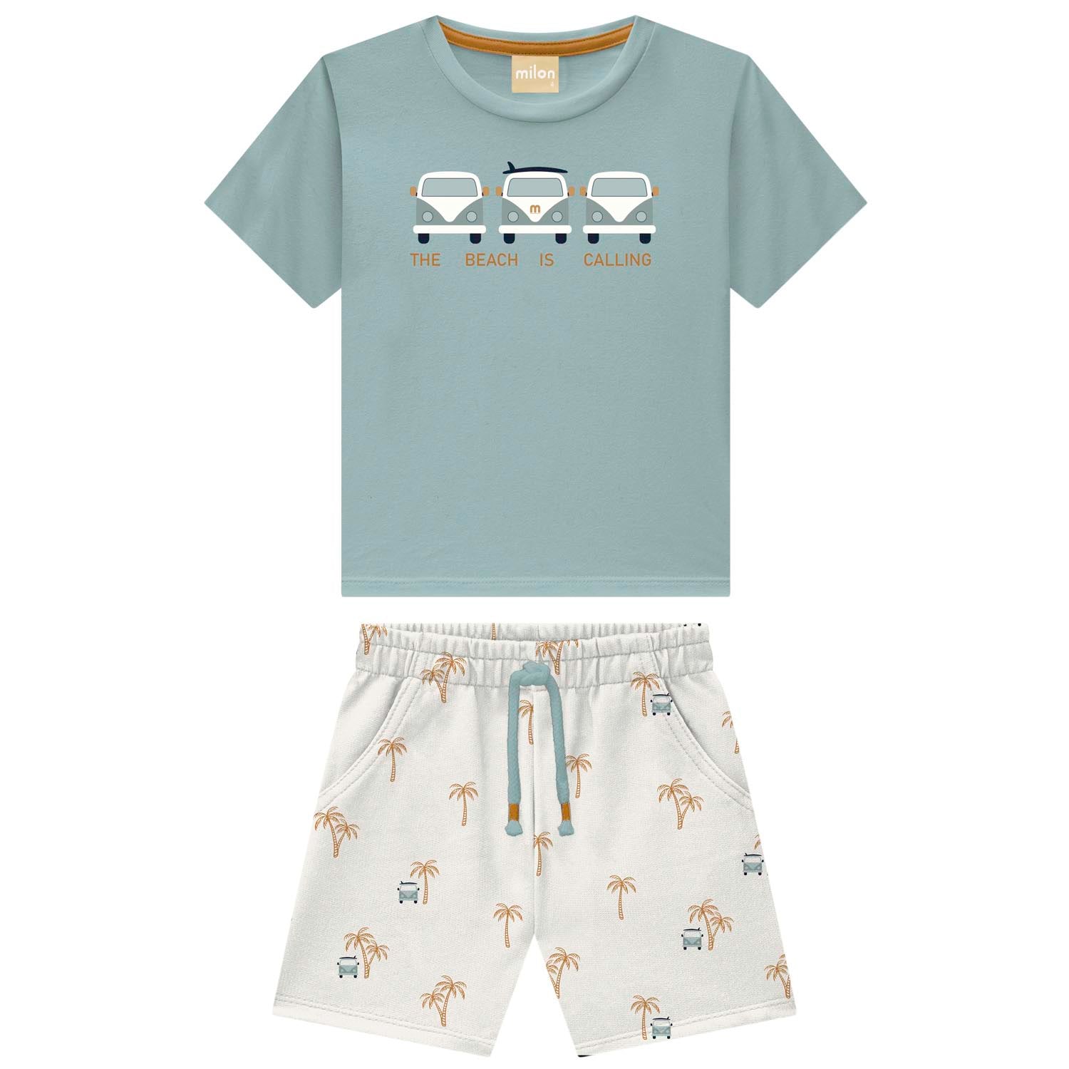 Conjunto Infantil Masculino Milon Kombis The Beach Camiseta e Bermuda
