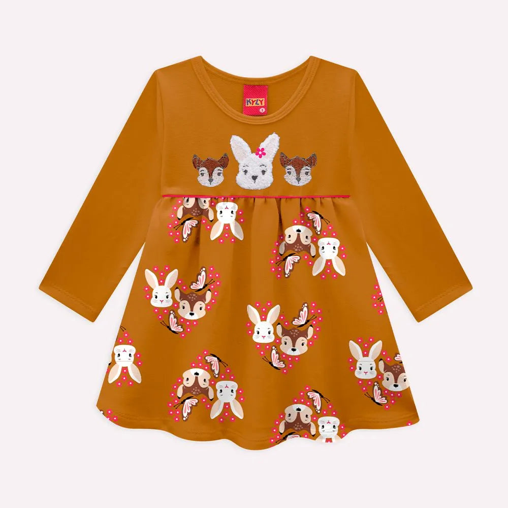 Vestido Infantil Kyly Manga Longa Coelhinho Inverno
