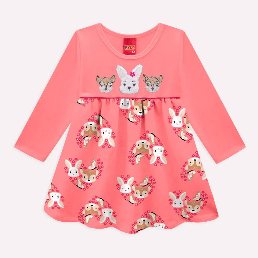Vestido Infantil Kyly Manga Longa Coelhinho Inverno