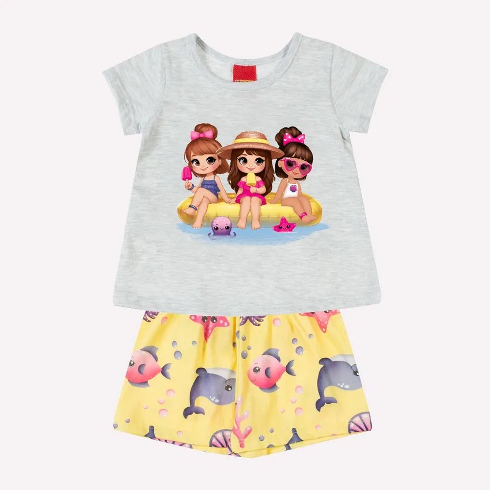 Conjunto Infantil Meninas Kyly Amiguinhas Fundo do Mar