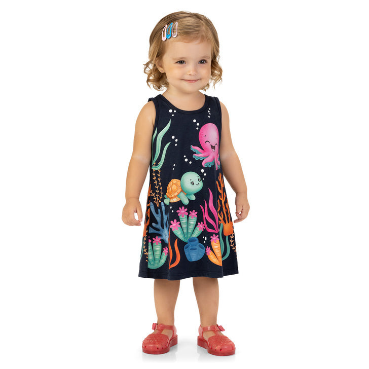 Vestido Kyly Fundo do Mar Polvo e Tartaruga