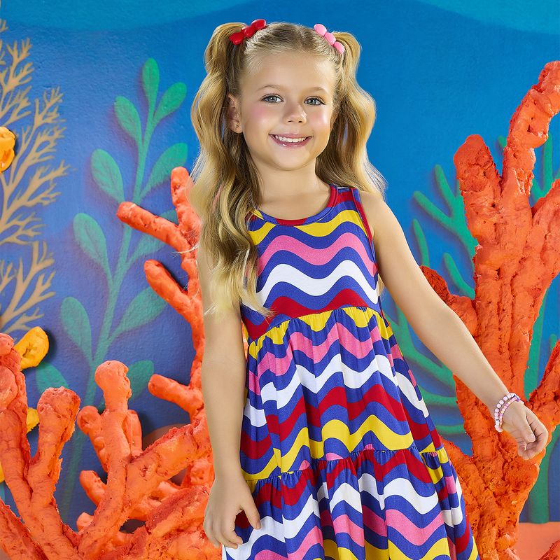 Vestido Infantil Kyly Ondas Colorido