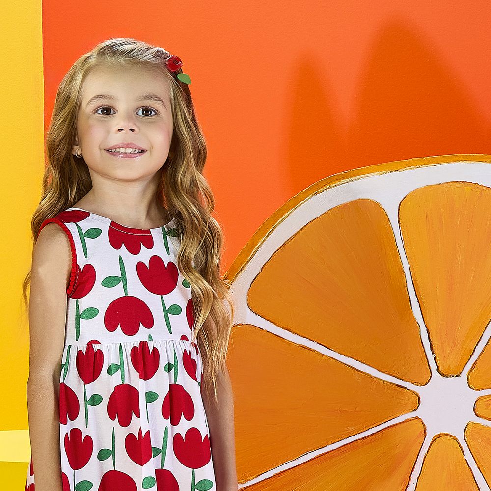 Vestido Infantil Kyly Estampado Tulipas
