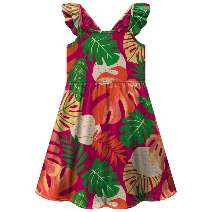 Vestido Infantil Feminino Kyly Folhagens Tropicais