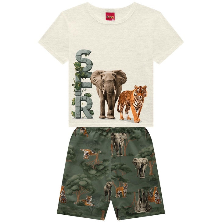 Conjunto Infantil Kyly Safari com Camiseta e Short em Tactel