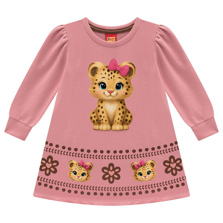 Vestido Infantil Menina Kyly Moletinho Oncinha com Strass