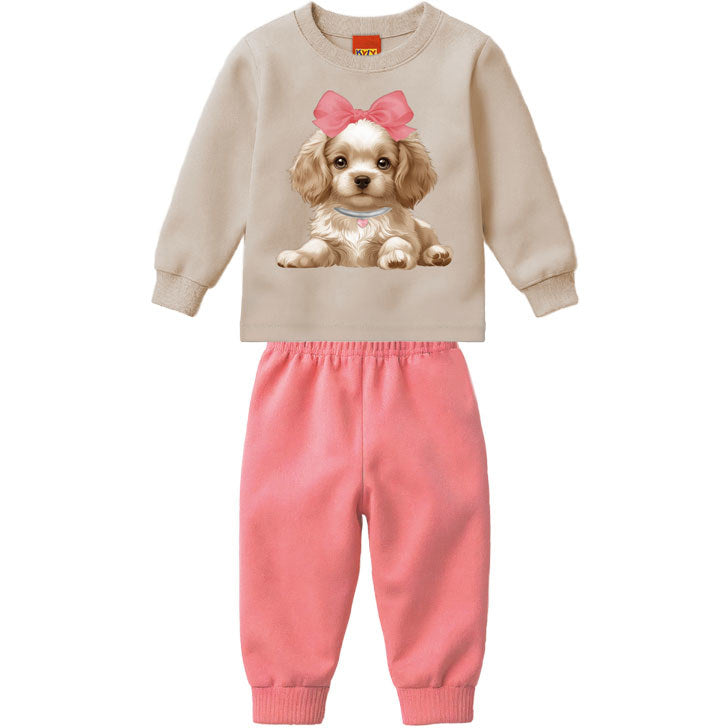 Conjunto Infantil Feminino Kyly em Moletom com Estampa de Cachorrinha e Laço