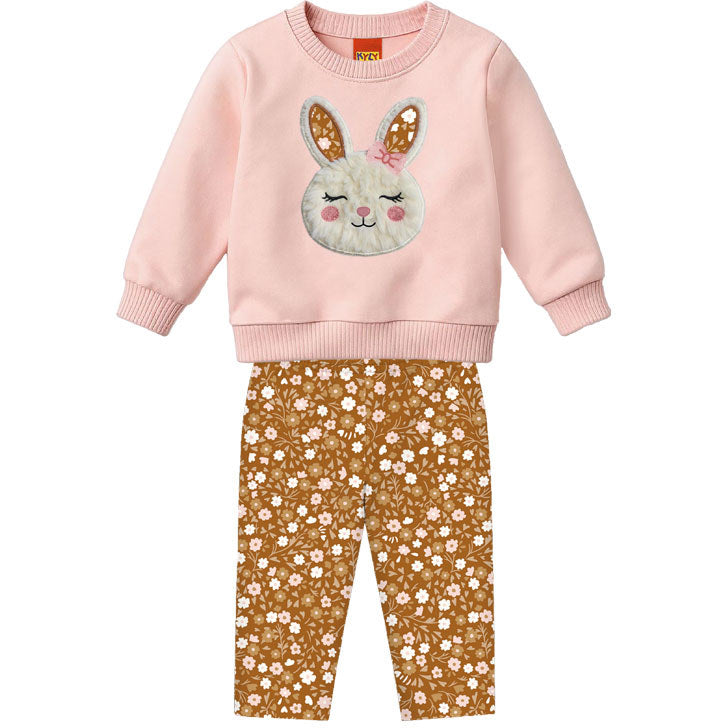 Conjunto Infantil Feminino Kyly Moletom Coelhinha e Calça Floral