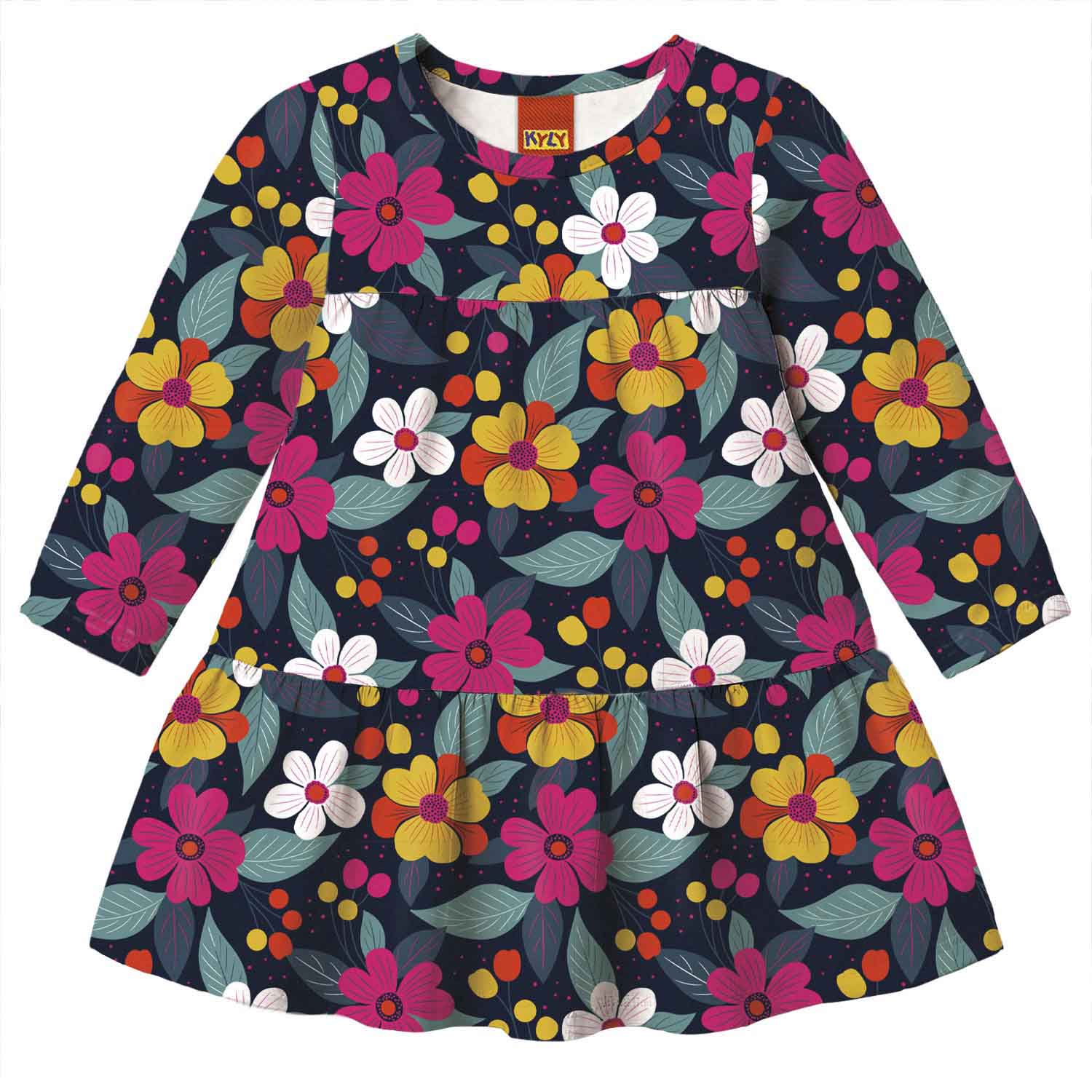 Vestido Infantil Menina Kyly Manga Longa Meia Malha Floral