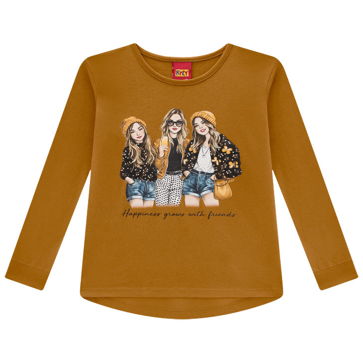Conjunto Infantil Feminino Kyly Blusa Happiness Friends e Legging Cotton
