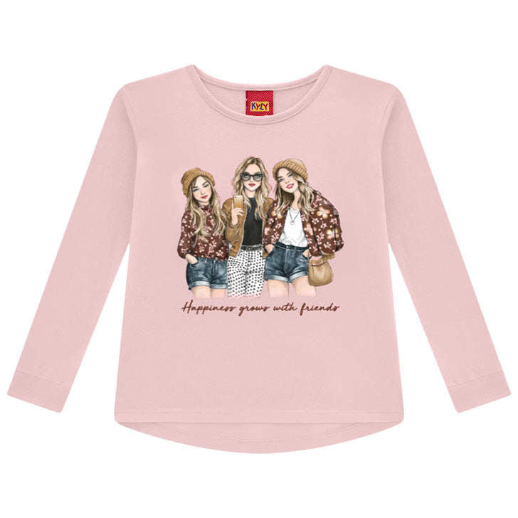 Conjunto Infantil Feminino Kyly Blusa Happiness Friends e Legging Cotton