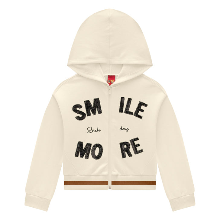Conjunto Infantojuvenil Feminino Kyly Jaqueta com Capuz Smile More e Calça Moletom Peluciado