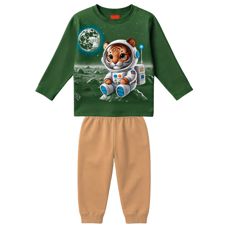 Conjunto Infantil Masculino Kyly em Moletom com Estampa Tigre Astronauta