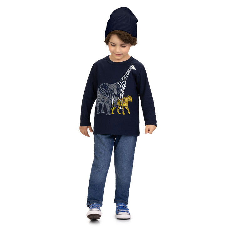 Camisa Infantil Kyly Manga Longa Inverno Animais Safari Menino