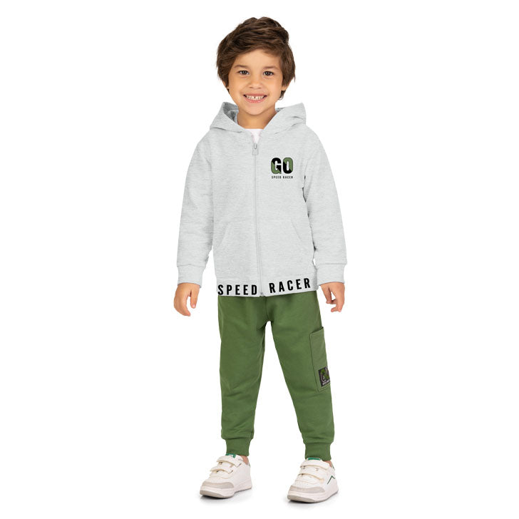Conjunto Infantil Masculino Kyly Jaqueta com Capuz Go Speed Racer e Calça Moletom Peluciado