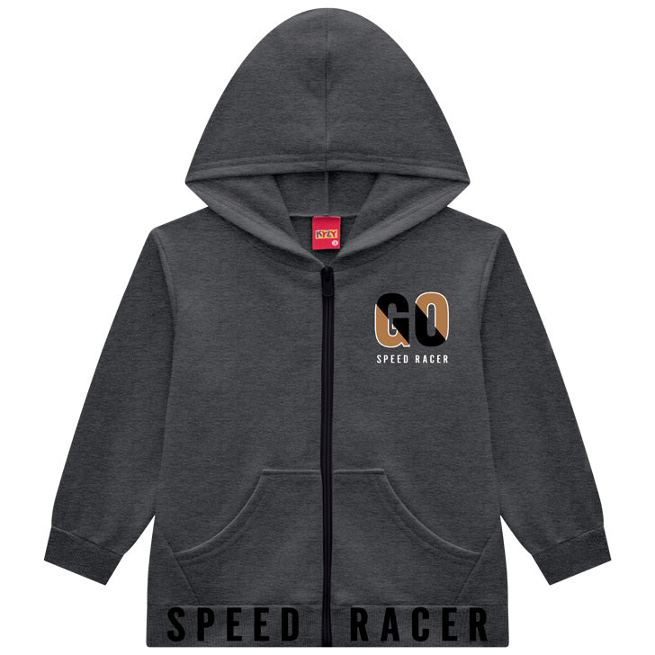 Conjunto Infantil Masculino Kyly Jaqueta com Capuz Go Speed Racer e Calça Moletom Peluciado