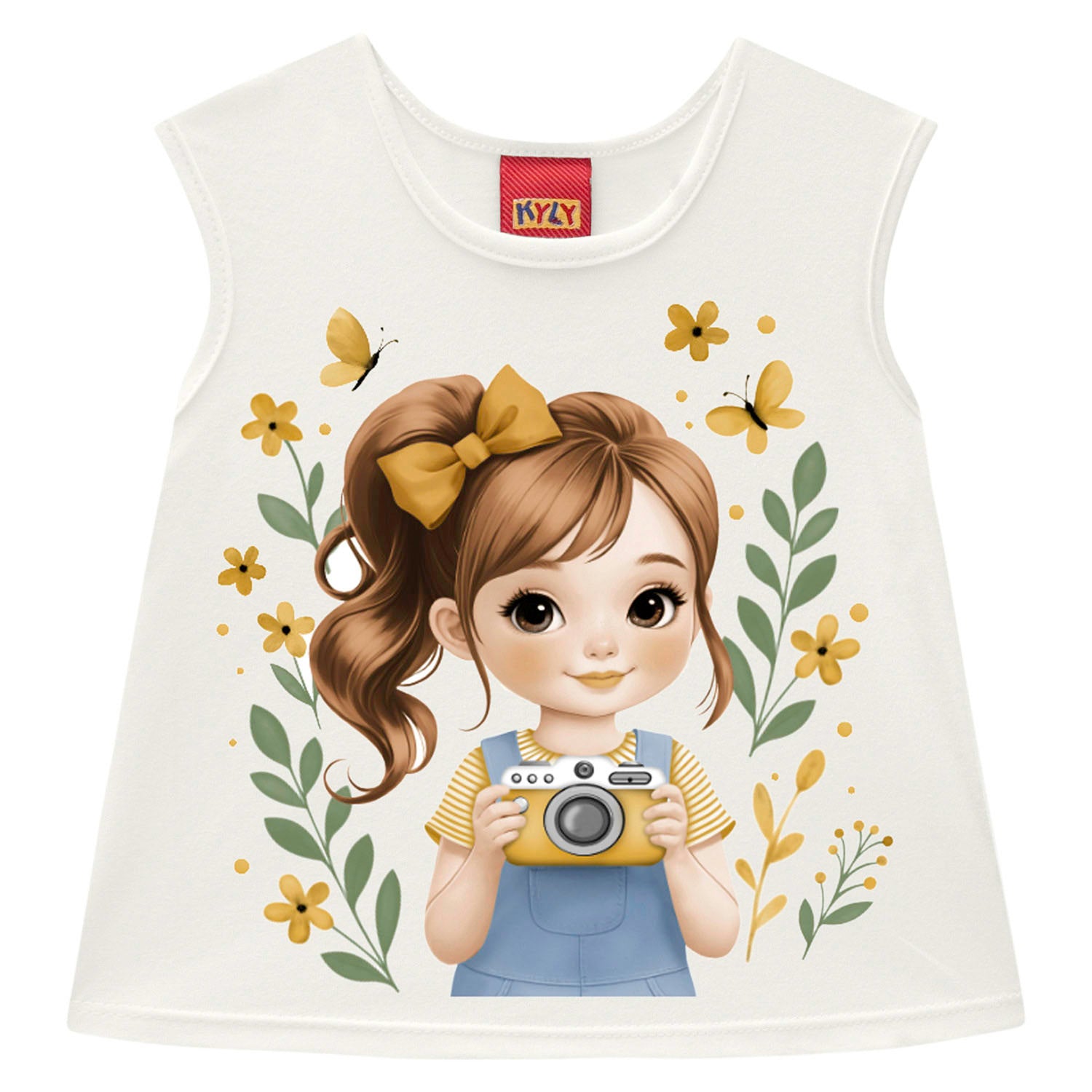 Conjunto Infantil Feminino Kyly Menina Fotógrafa Regata e Shorts