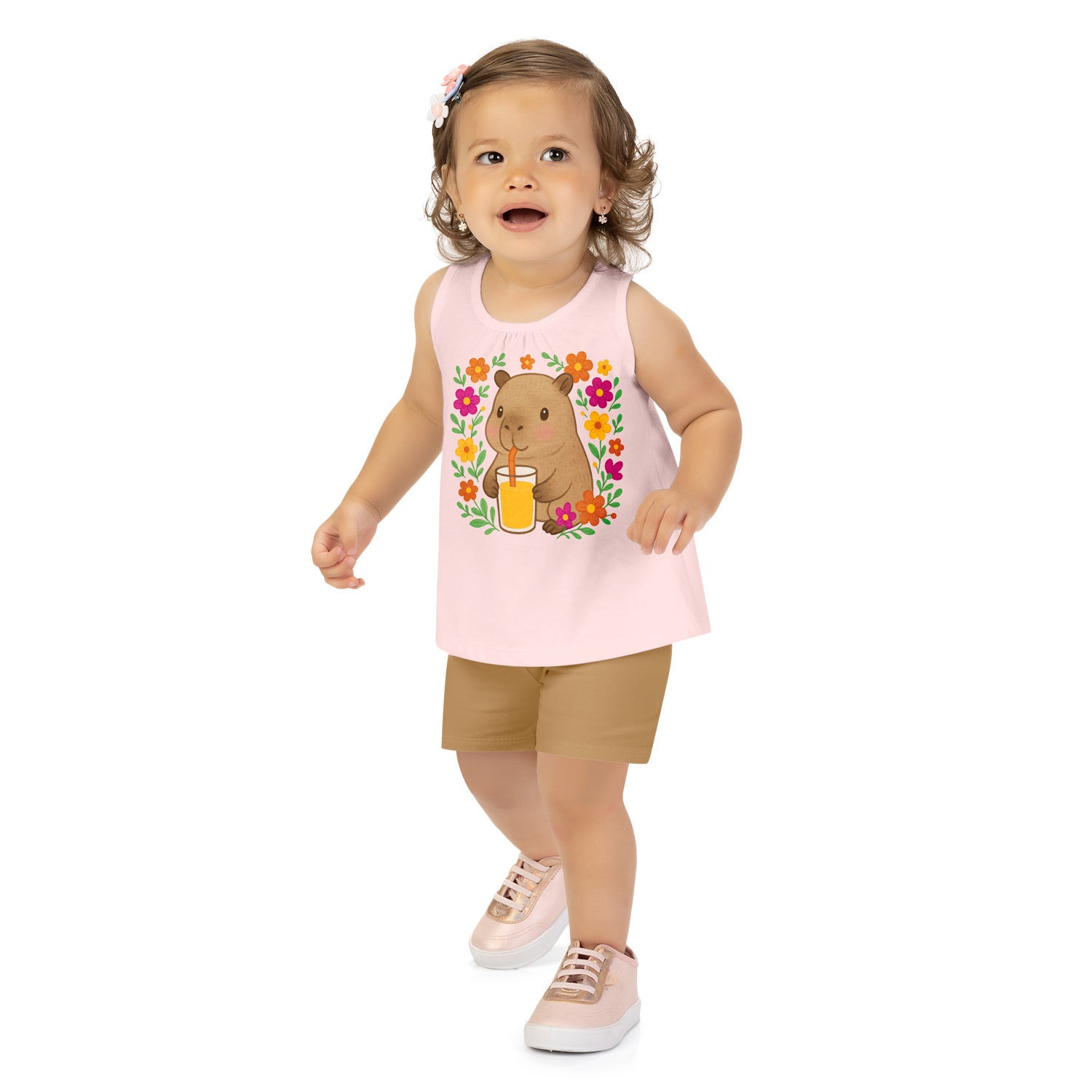 Conjunto Infantil Feminino Kyly Capivara Florida Regata e Shorts Algodão