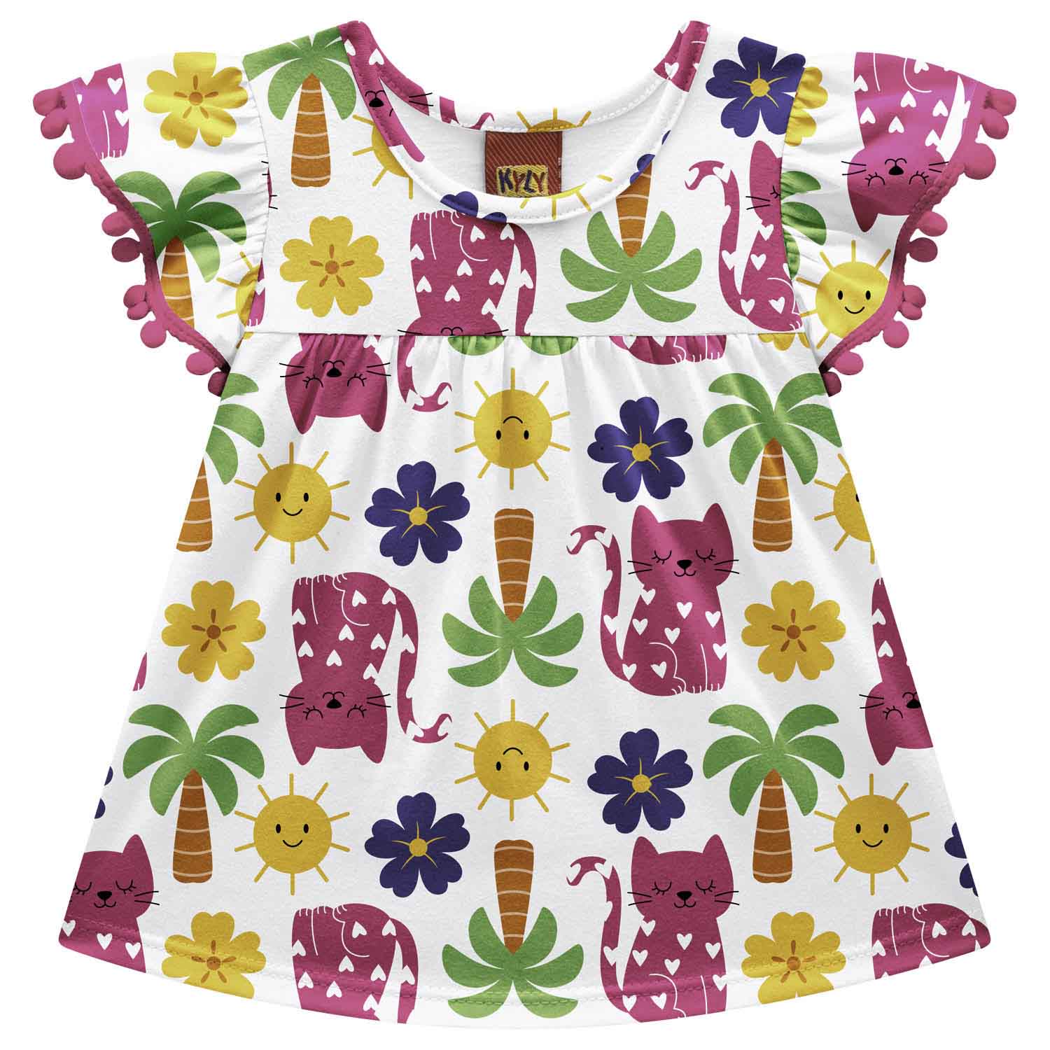 Conjunto Infantil Feminino Kyly Blusa Tropical Gatinhas e Short
