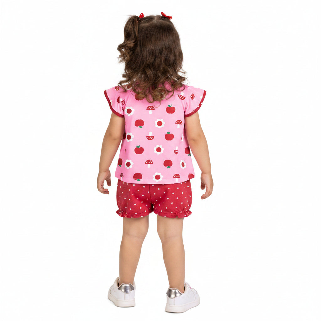 Conjunto Feminino Infantil Kyly Maçãs e Cogumelos