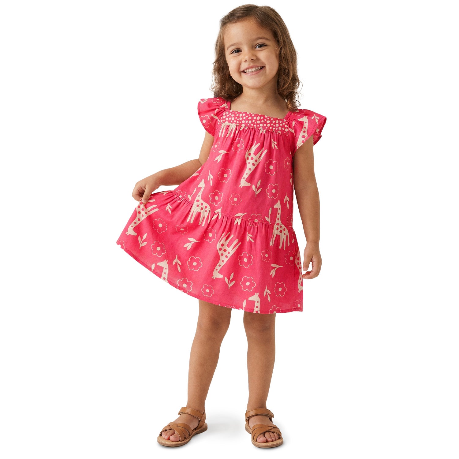 Vestido Infantil Feminino Kyly Girafinha Manga Curta com Babados