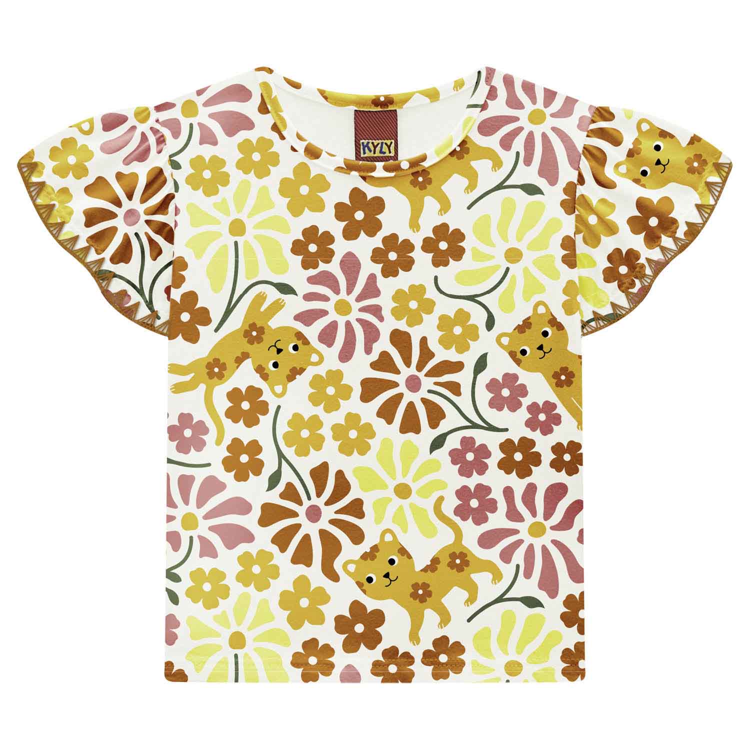 Conjunto Infantil Feminino Kyly Oncinha Florida Blusa e Short