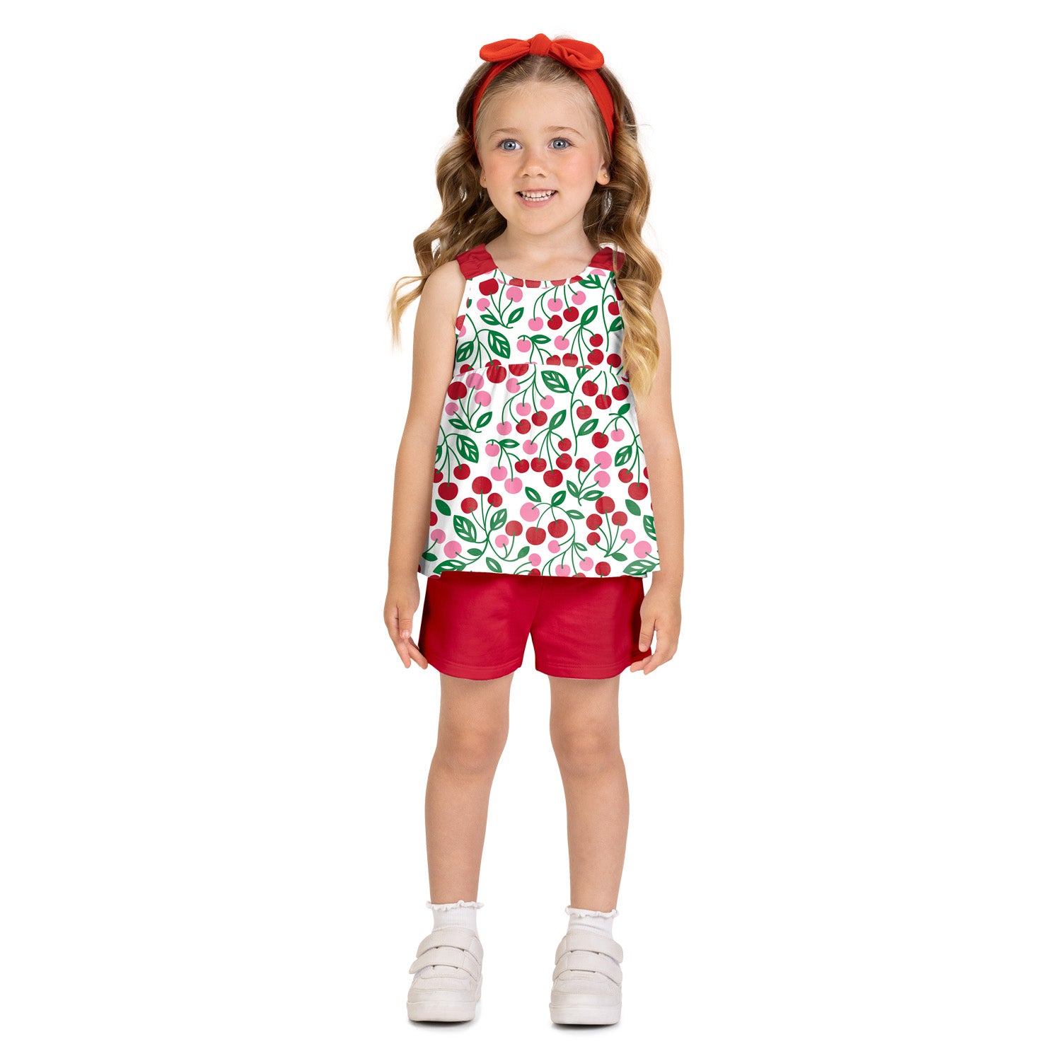 Conjunto Infantil Feminino Kyly Cerejas Regata Batinha e Shorts
