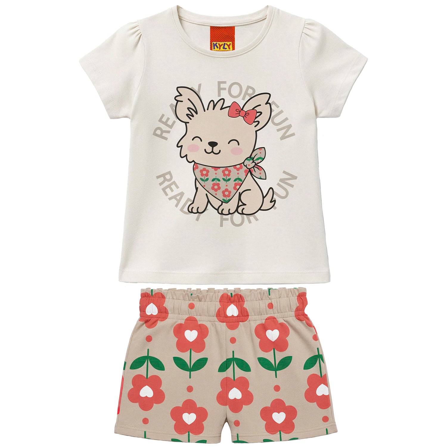 Conjunto Infantil Feminino Kyly Cachorrinha Ready For Fun Camiseta e Shorts
