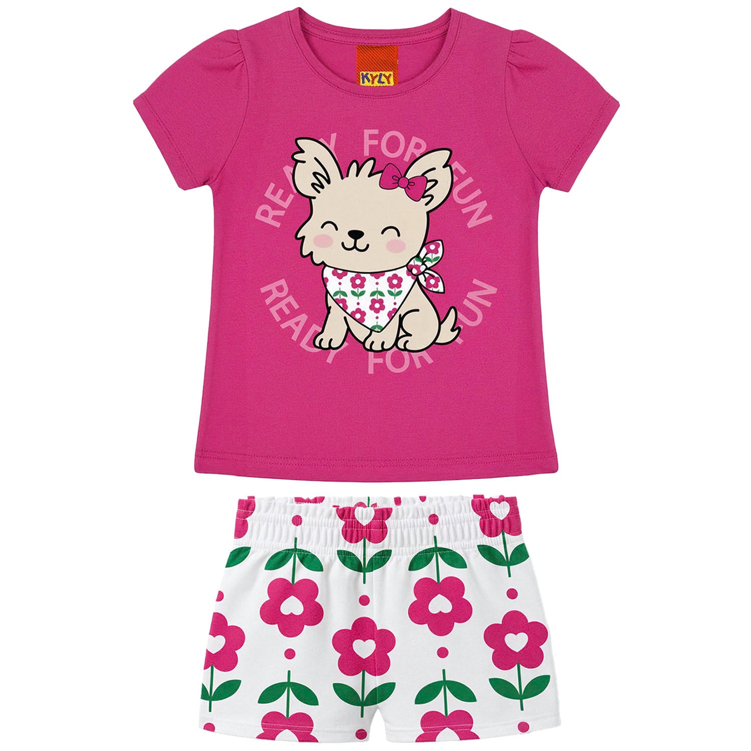 Conjunto Infantil Feminino Kyly Cachorrinha Ready For Fun Camiseta e Shorts