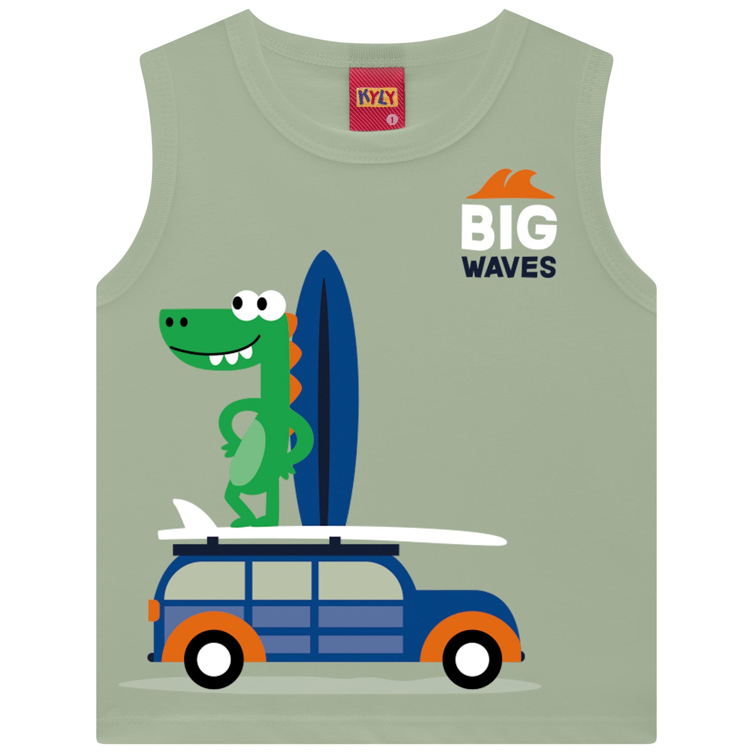Conjunto Infantil Masculino Kyly Jacaré Big Waves Regata e Bermuda