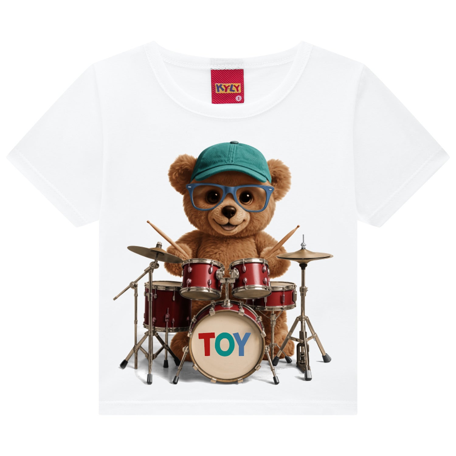 Conjunto Infantil Masculino Kyly Ursinho Baterista Camiseta e Bermuda