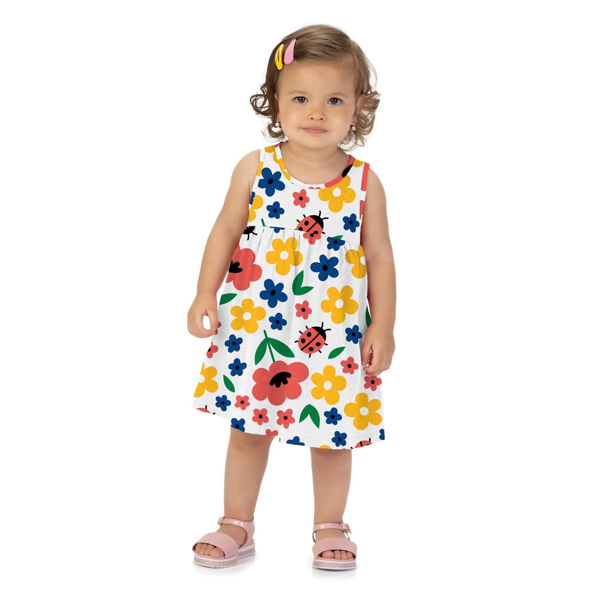 Vestido Feminino Kyly Bebê Regata Joaninha e Flores