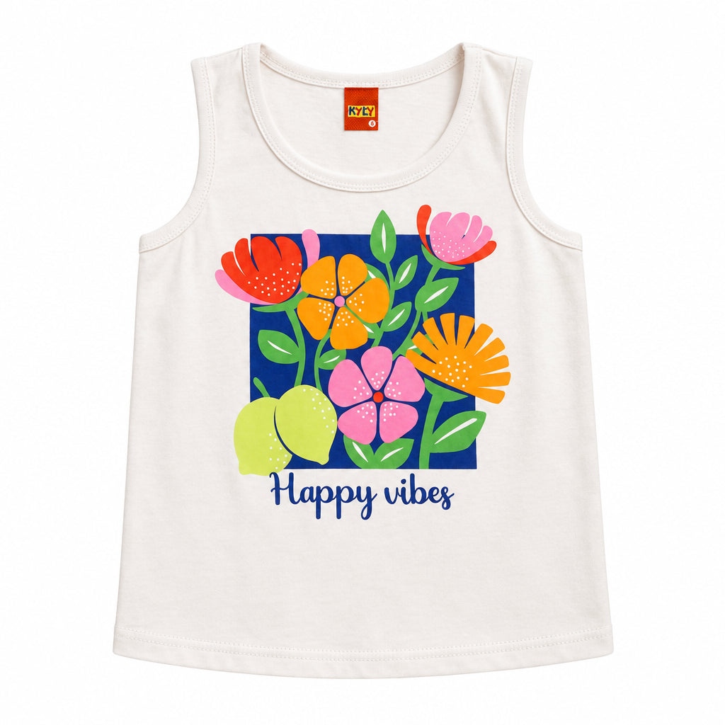 Conjunto Infantil Feminino Kyly Happy Vibes Regata e Shorts