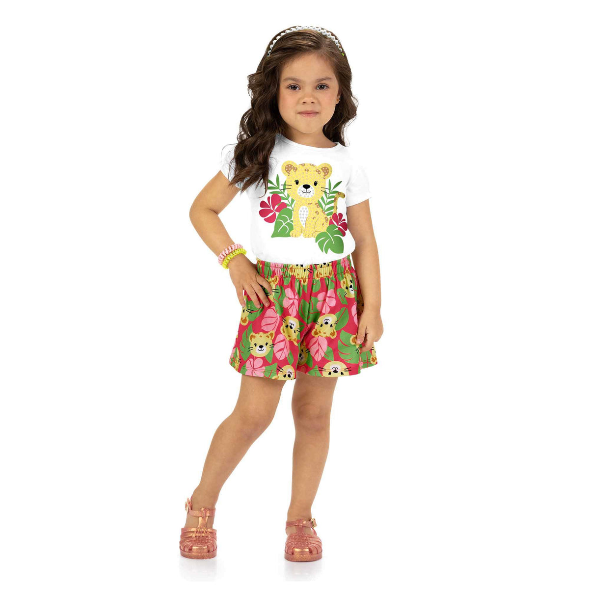 Conjunto Infantil Feminino Kyly Oncinha com Strass