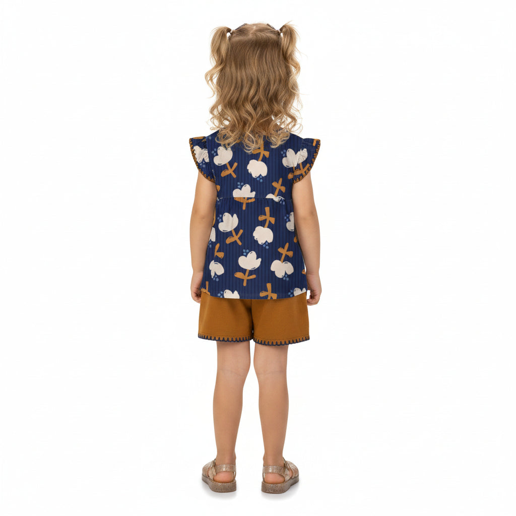 Conjunto Infantil Feminino Kyly Flor de Algodão Blusa e Short