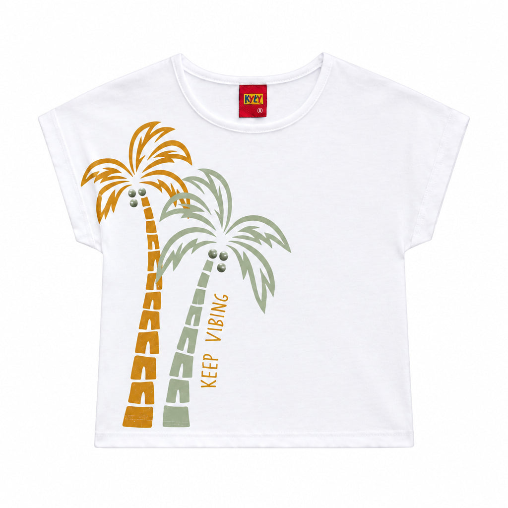 Conjunto Infantil Feminino Camiseta Cropped e Short Kyly Coqueiros