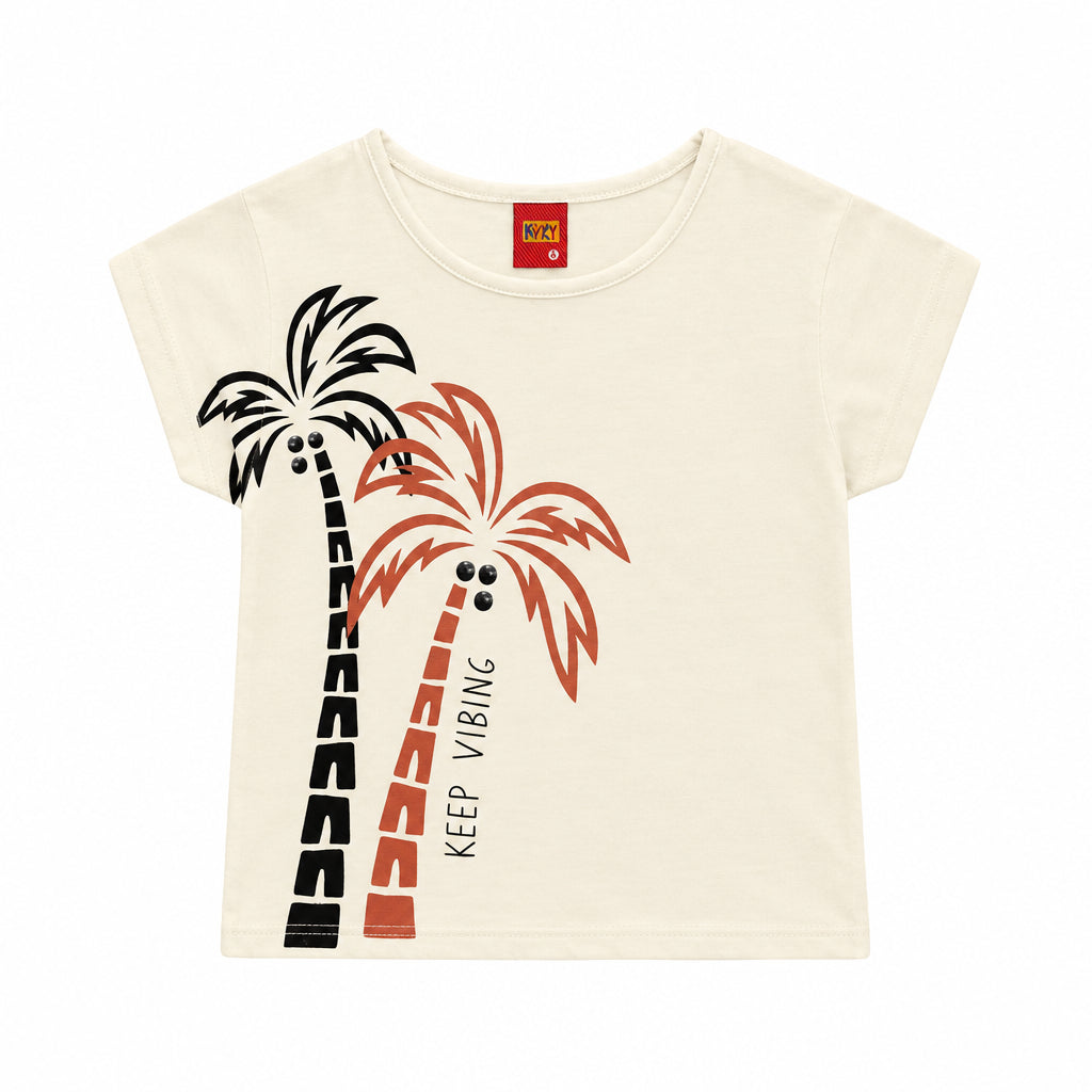 Conjunto Infantil Feminino Camiseta Cropped e Short Kyly Coqueiros