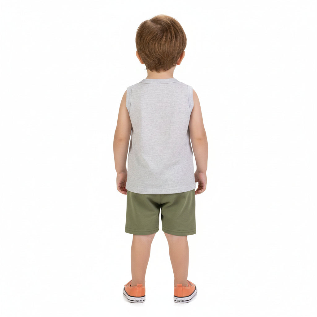 Conjunto Infantil Masculino Kyly Regata Estampada e Short Liso